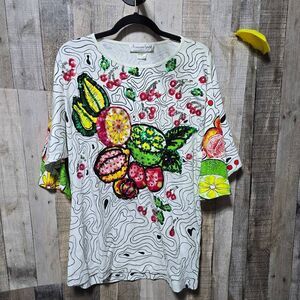 Arissa Sport Vintage 90s Fruit Sequin Maximalist All Over Print Tee